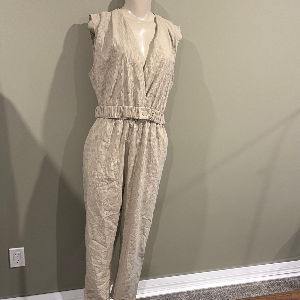 Zara Beige Jumpsuit with Elastic Waist